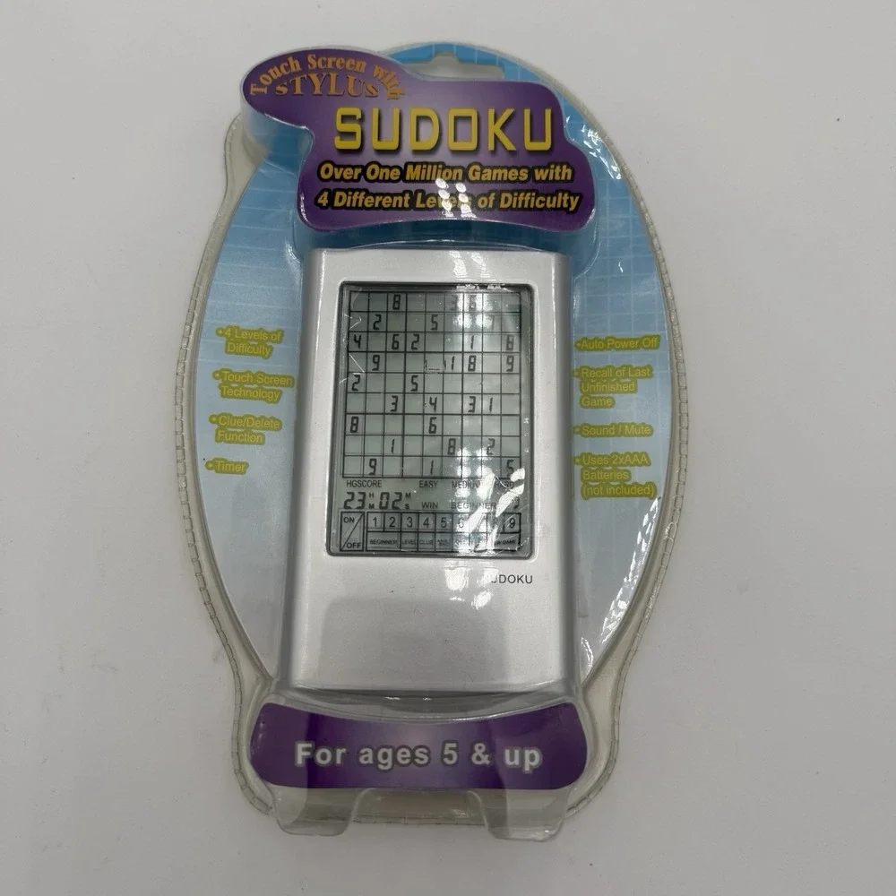 New Sudoku Handheld Touch Screen & Stylus Over 1 Million Games 4 Levels Silver‎